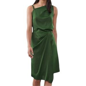 Reiss NWT Women’s 0 Dark Emerald Green Ostia One Shoulder Drape Cocktail Dress
